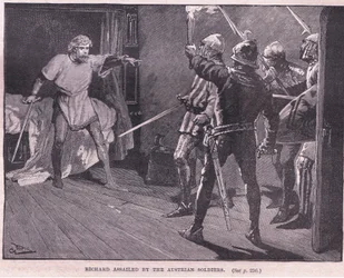 Richard von den österreichischen Soldaten angegriffen, 1192 n. Chr.